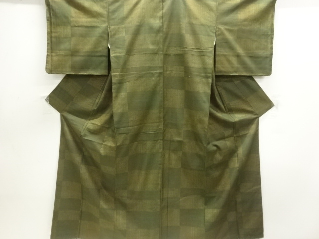 JAPANESE KIMONO / UNUSED TSUMUGI / WOVEN ICHIMATSU PATTERN